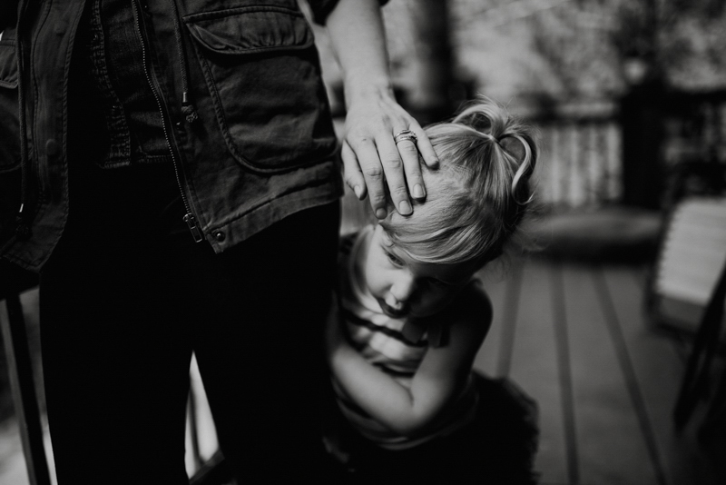 Mom with daughter in black and white