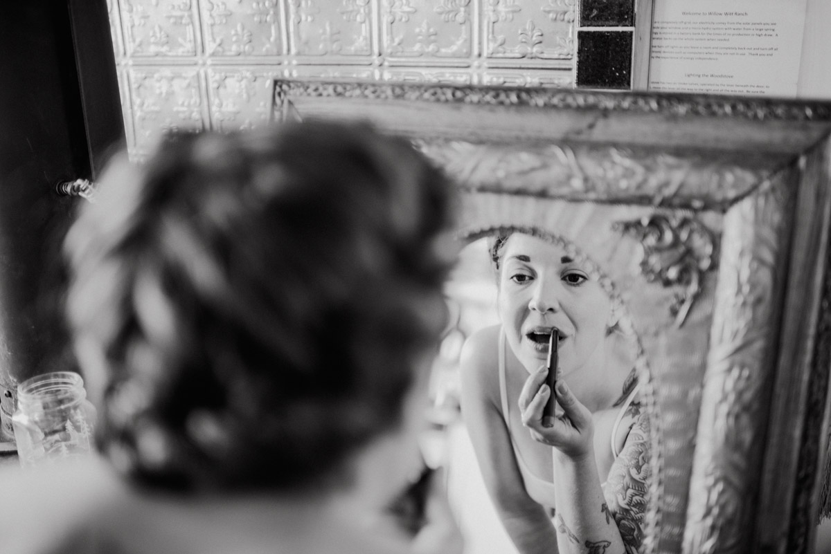 Bride Getting Ready in from of Mirror