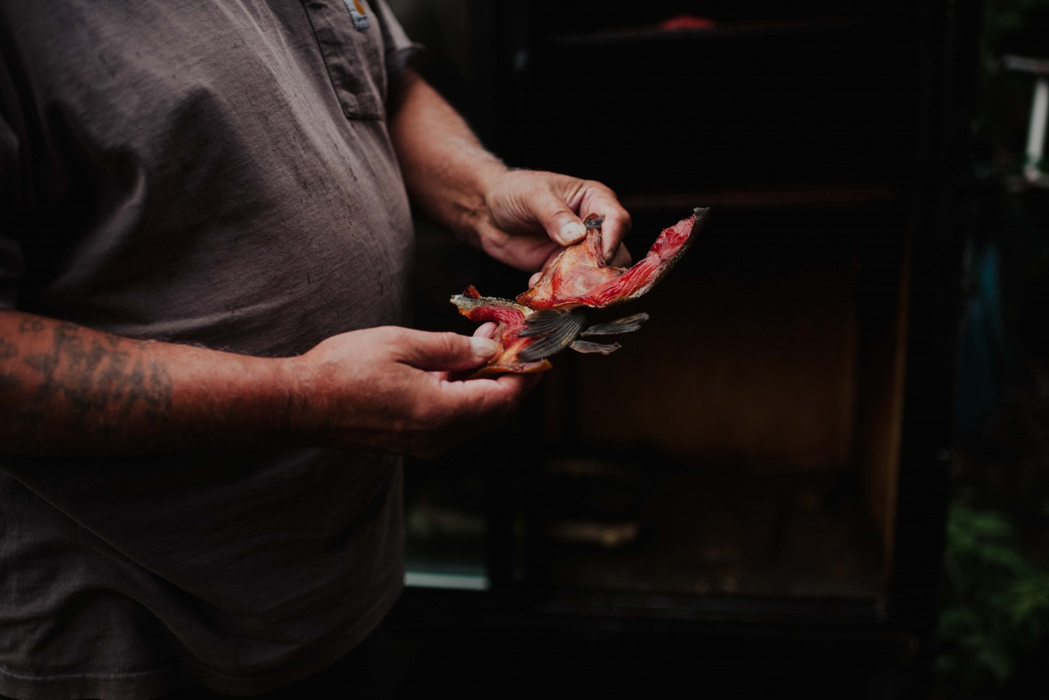 Alaska man and smoked salmon