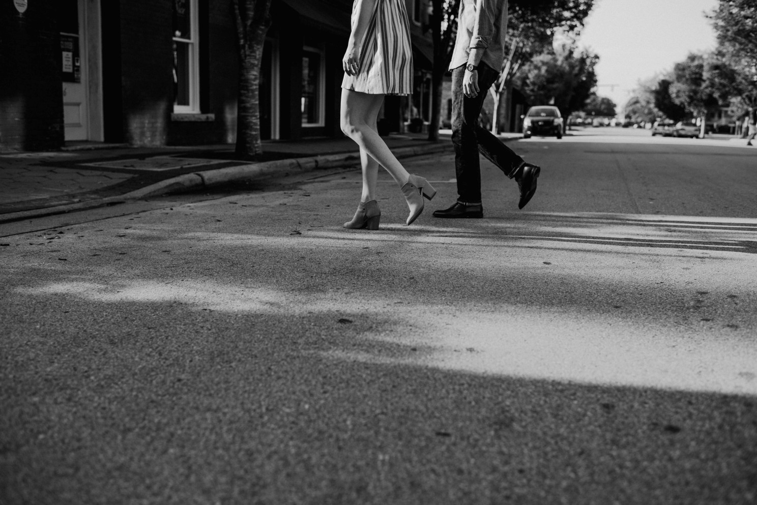 Couple walking across the street