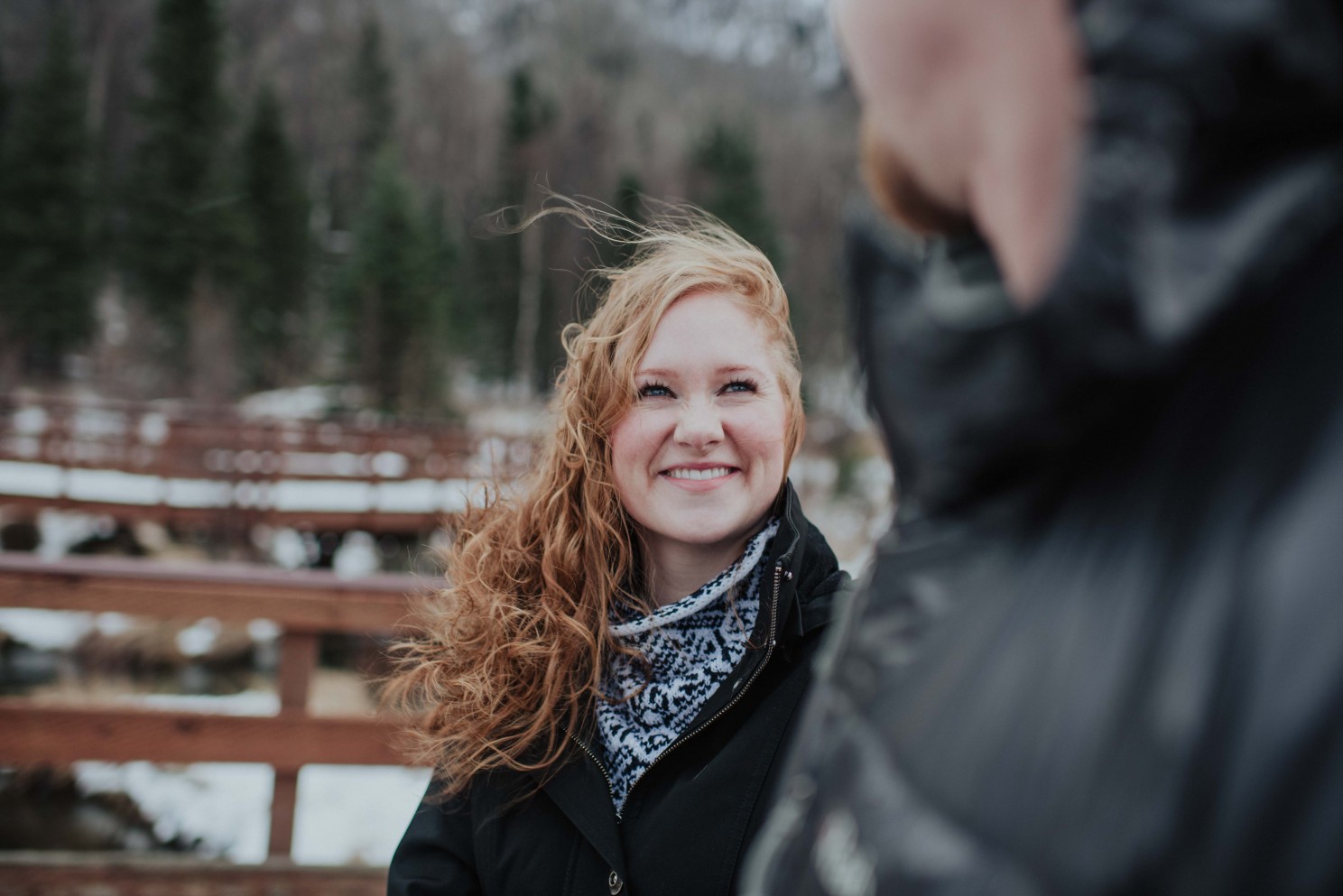 woman smiling in the winter